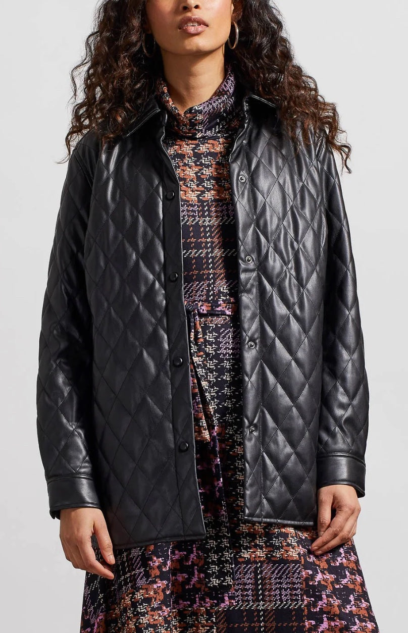 Quilted faux leather jacket sales